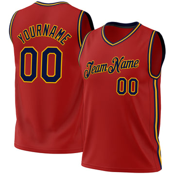 Custom Red Navy-Gold Authentic Throwback Basketball Jersey