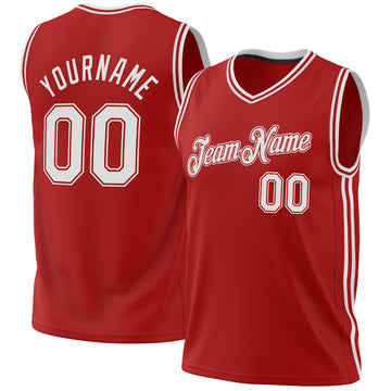 Custom Red White Authentic Throwback Basketball Jersey