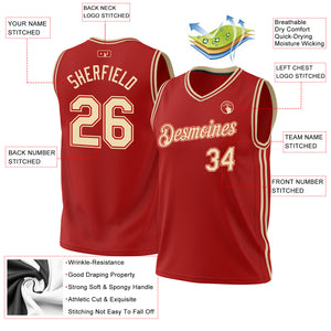 Custom Red Cream Authentic Throwback Basketball Jersey