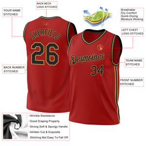 Custom Red Black-Old Gold Authentic Throwback Basketball Jersey