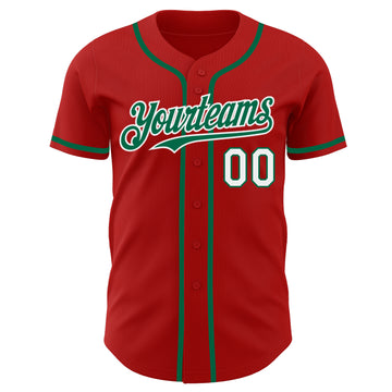 Custom Red White-Kelly Green Authentic Baseball Jersey