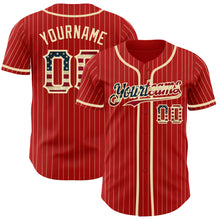 Load image into Gallery viewer, Custom Red Cream Pinstripe Vintage USA Flag Authentic Baseball Jersey
