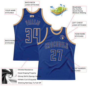 Custom Royal Royal-Old Gold Authentic Throwback Basketball Jersey