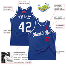 Load image into Gallery viewer, Custom Royal White-Red Authentic Throwback Basketball Jersey
