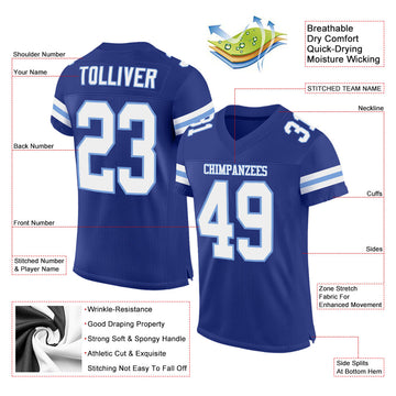 Custom Royal White-Light Blue Mesh Authentic Football Jersey