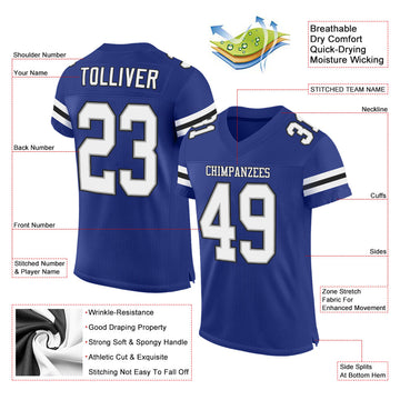 Custom Royal White-Black Mesh Authentic Football Jersey