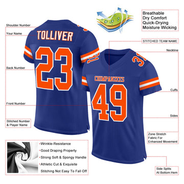 Custom Royal Orange-White Mesh Authentic Football Jersey