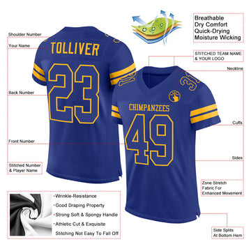 Custom Royal Royal-Gold Mesh Authentic Football Jersey