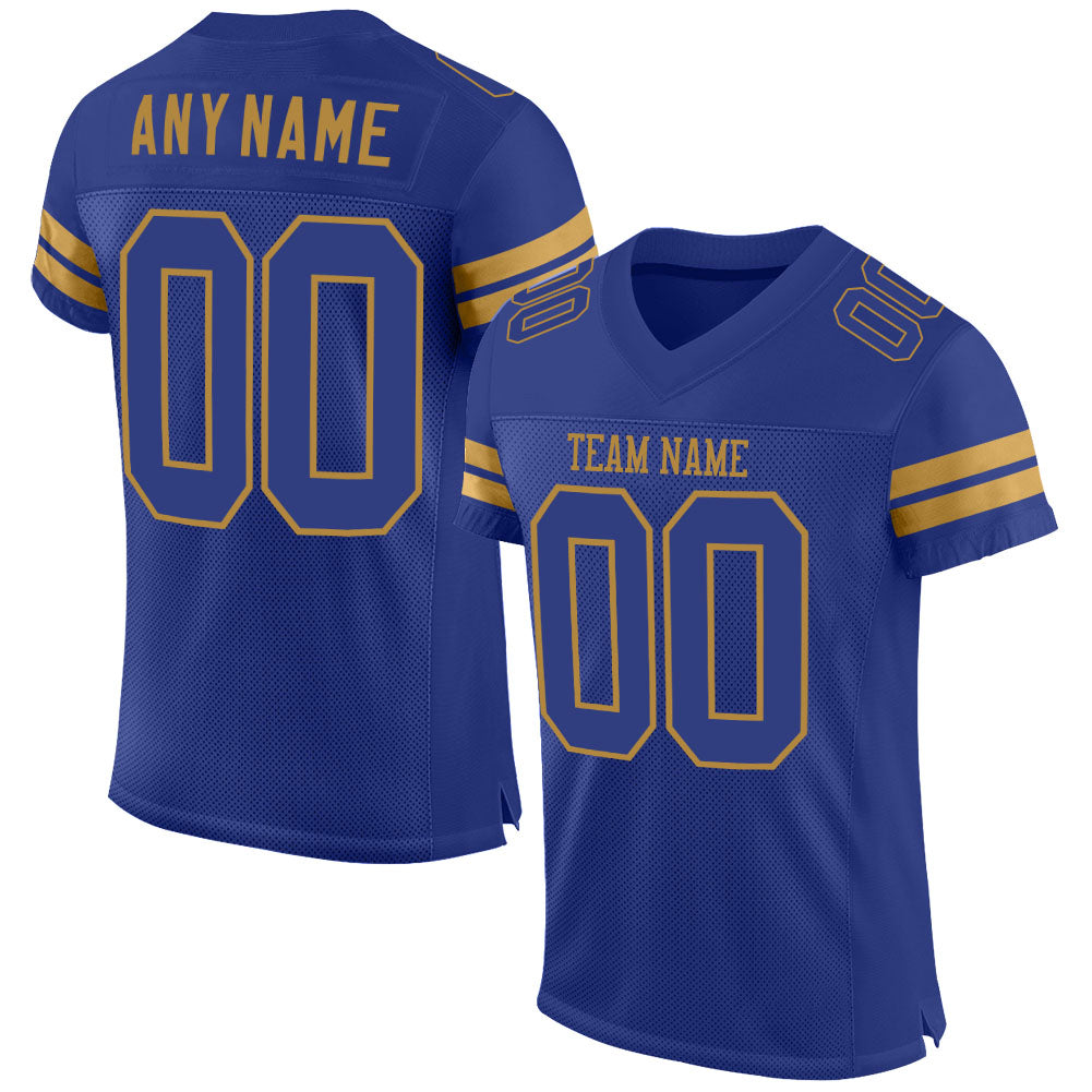 Cheap Custom Royal Royal-Old Gold Mesh Authentic Football Jersey