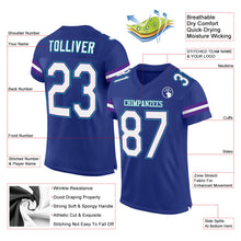 Laden Sie das Bild in den Galerie-Viewer, Custom Royal White-Purple Mesh Authentic Football Jersey

