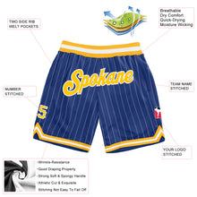 Load image into Gallery viewer, Custom Royal White Pinstripe Gold-White Authentic Basketball Shorts
