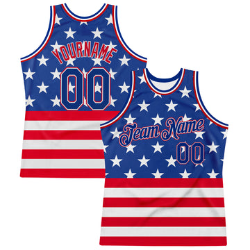 Custom Royal Royal-Red 3D Pattern Design American Flag Authentic Basketball Jersey