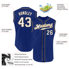 Load image into Gallery viewer, Custom Royal White-Old Gold Authentic Sleeveless Baseball Jersey
