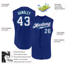 Load image into Gallery viewer, Custom Royal White Purple-Teal Authentic Sleeveless Baseball Jersey
