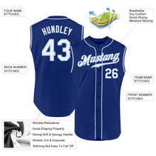 Laden Sie das Bild in den Galerie-Viewer, Custom Royal White-Light Blue Authentic Sleeveless Baseball Jersey
