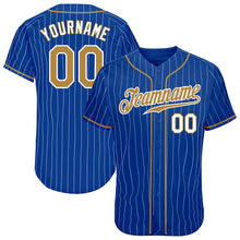 Laden Sie das Bild in den Galerie-Viewer, Custom Royal White Pinstripe Old Gold-White Authentic Baseball Jersey

