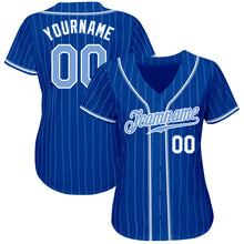 Load image into Gallery viewer, Custom Royal Light Blue Pinstripe Light Blue-White Authentic Baseball Jersey

