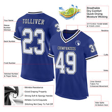 Load image into Gallery viewer, Custom Royal White-Black Mesh Authentic Throwback Football Jersey

