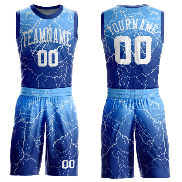 Custom Pink Light Blue Black-White Round Neck Sublimation Basketball Suit  Jersey