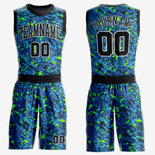 Charger l&#39;image dans la galerie, Custom Royal Black-Neon Green Music Festival Round Neck Sublimation Basketball Suit Jersey
