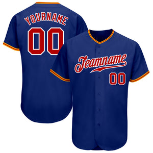 Custom Royal Red White-Gold Authentic Baseball Jersey