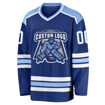 Custom Royal White-Light Blue Hockey Jersey