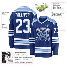 Laden Sie das Bild in den Galerie-Viewer, Custom Royal White-Light Blue Hockey Jersey
