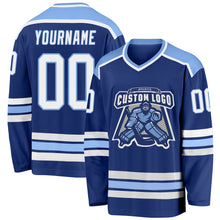 Load image into Gallery viewer, Custom Royal White-Light Blue Hockey Jersey
