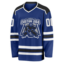 Load image into Gallery viewer, Custom Royal White-Black Hockey Jersey
