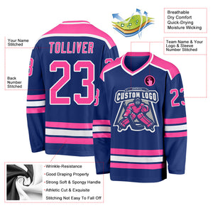 Custom Royal Pink-White Hockey Jersey