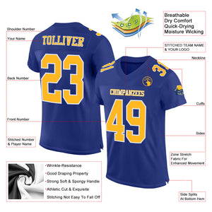 Custom Royal Gold-White Mesh Authentic Football Jersey