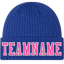 Load image into Gallery viewer, Custom Royal Pink-White Stitched Cuffed Knit Hat
