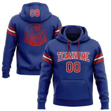 Custom Stitched Royal Red-White Football Pullover Sweatshirt Hoodie