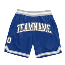 Load image into Gallery viewer, Custom Royal White Black-Gray Authentic Throwback Basketball Shorts
