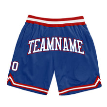 Laden Sie das Bild in den Galerie-Viewer, Custom Royal White-Red Authentic Throwback Basketball Shorts
