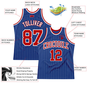 Custom Royal White Pinstripe Red-White Authentic Basketball Jersey