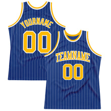 Laden Sie das Bild in den Galerie-Viewer, Custom Royal White Pinstripe Gold-White Authentic Basketball Jersey
