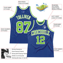 Laden Sie das Bild in den Galerie-Viewer, Custom Royal White Pinstripe Neon Green-White Authentic Basketball Jersey
