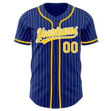 Load image into Gallery viewer, Custom Royal White Pinstripe Gold Authentic Baseball Jersey
