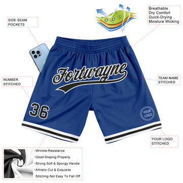 Custom Royal Black-White Authentic Throwback Basketball Shorts