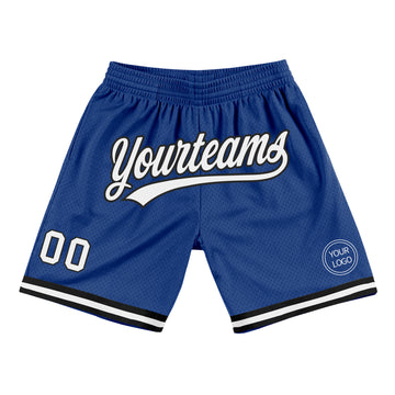 Custom Royal White-Black Authentic Throwback Basketball Shorts