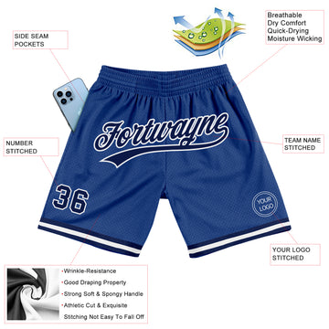 Custom Royal Navy-White Authentic Throwback Basketball Shorts