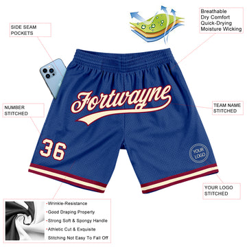 Custom Royal Cream-Maroon Authentic Throwback Basketball Shorts