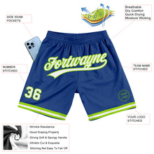 Load image into Gallery viewer, Custom Royal White-Neon Green Authentic Throwback Basketball Shorts
