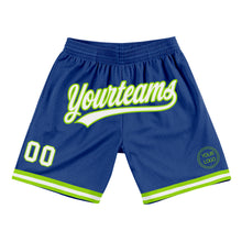 Load image into Gallery viewer, Custom Royal White-Neon Green Authentic Throwback Basketball Shorts
