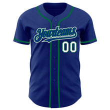 Load image into Gallery viewer, Custom Royal White-Kelly Green Authentic Baseball Jersey
