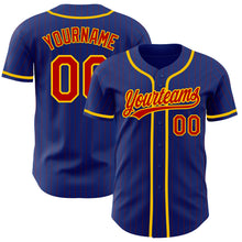 Load image into Gallery viewer, Custom Royal Red Pinstripe Yellow Authentic Baseball Jersey
