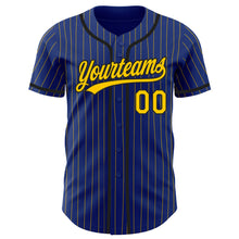 Load image into Gallery viewer, Custom Royal Yellow Pinstripe Black Authentic Baseball Jersey
