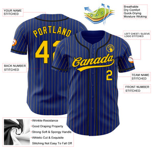 Custom Royal Yellow Pinstripe Black Authentic Baseball Jersey