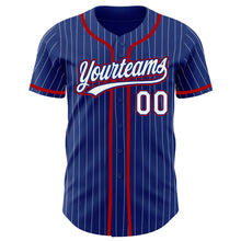Load image into Gallery viewer, Custom Royal White Pinstripe Red Authentic Baseball Jersey
